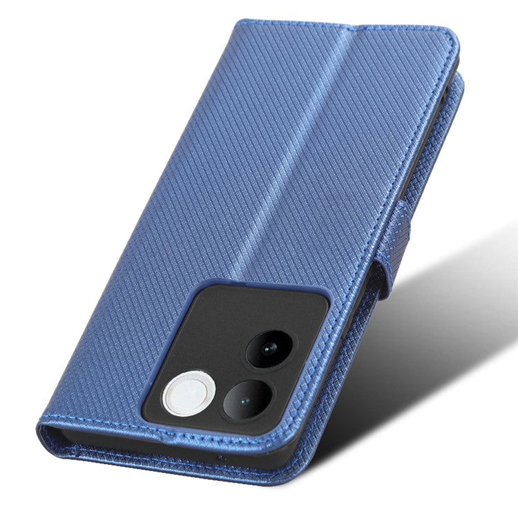 Shockproof PU Leather Phone Case for vivo S17e 5G , Stand Wallet Diamond Texture Phone Cover - Blue