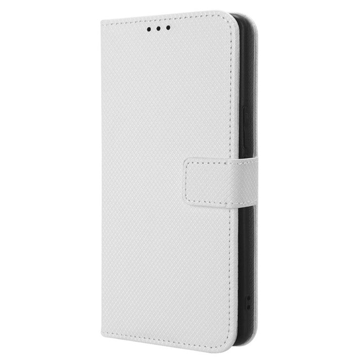 Shockproof PU Leather Phone Case for vivo S17e 5G , Stand Wallet Diamond Texture Phone Cover - White