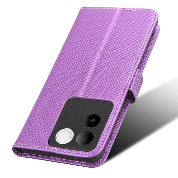 Shockproof PU Leather Phone Case for vivo S17e 5G , Stand Wallet Diamond Texture Phone Cover - Purple