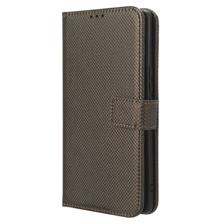 Shockproof PU Leather Phone Case for vivo S17e 5G , Stand Wallet Diamond Texture Phone Cover - Brown