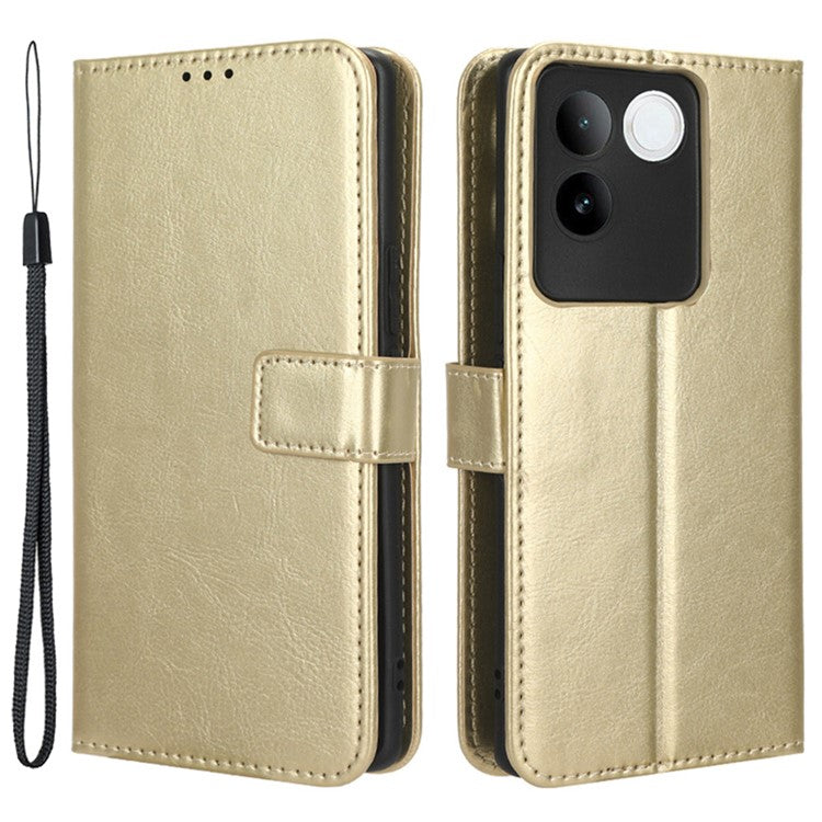 For vivo S17e 5G Anti-Fingerprint Crazy Horse Texture Phone Case Wallet PU Leather Cell Phone Stand Cover - Gold