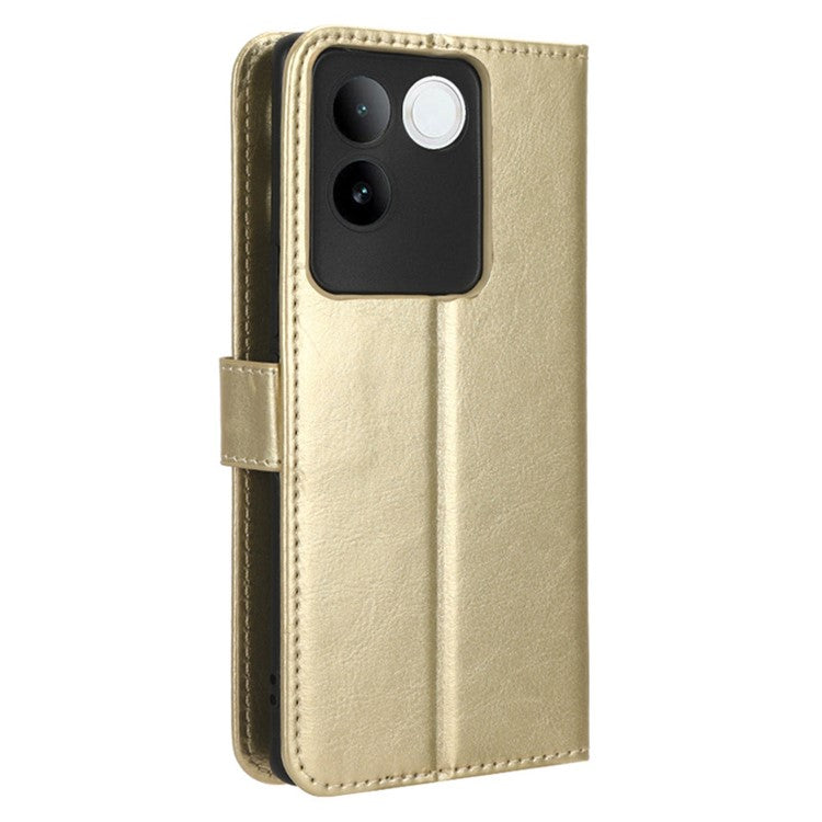 For vivo S17e 5G Anti-Fingerprint Crazy Horse Texture Phone Case Wallet PU Leather Cell Phone Stand Cover - Gold