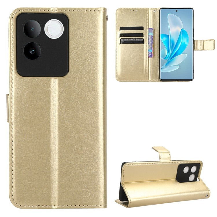 For vivo S17e 5G Anti-Fingerprint Crazy Horse Texture Phone Case Wallet PU Leather Cell Phone Stand Cover - Gold