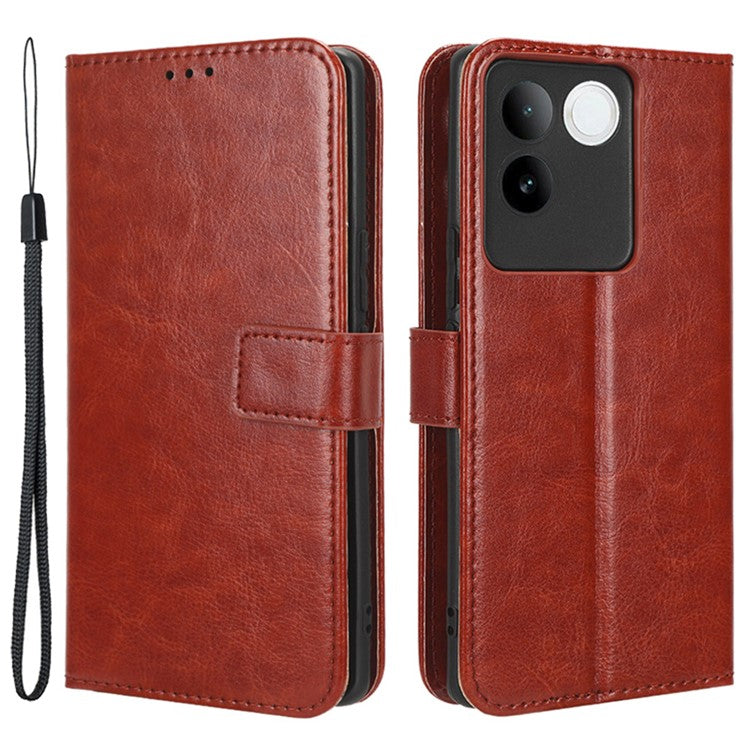 For vivo S17e 5G Anti-Fingerprint Crazy Horse Texture Phone Case Wallet PU Leather Cell Phone Stand Cover - Brown