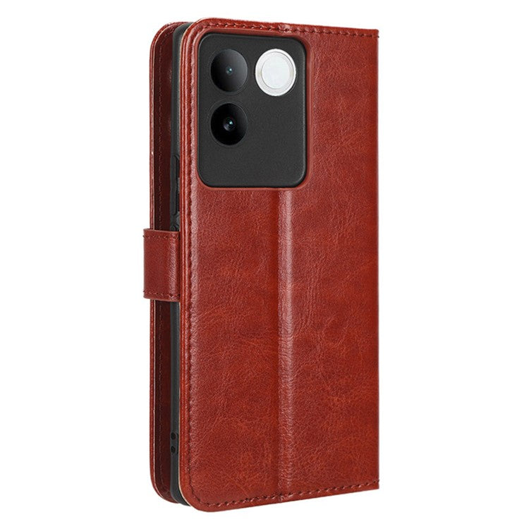 For vivo S17e 5G Anti-Fingerprint Crazy Horse Texture Phone Case Wallet PU Leather Cell Phone Stand Cover - Brown