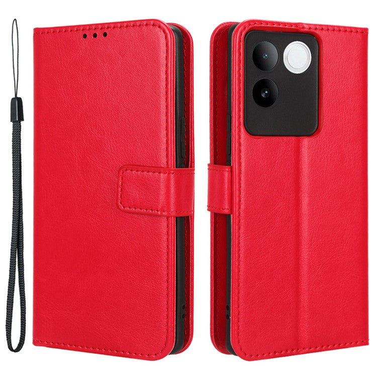 For vivo S17e 5G Anti-Fingerprint Crazy Horse Texture Phone Case Wallet PU Leather Cell Phone Stand Cover - Red