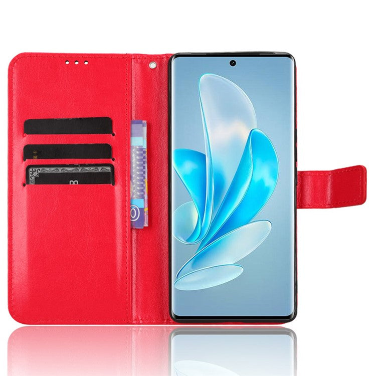 For vivo S17e 5G Anti-Fingerprint Crazy Horse Texture Phone Case Wallet PU Leather Cell Phone Stand Cover - Red