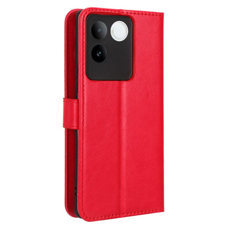 For vivo S17e 5G Anti-Fingerprint Crazy Horse Texture Phone Case Wallet PU Leather Cell Phone Stand Cover - Red