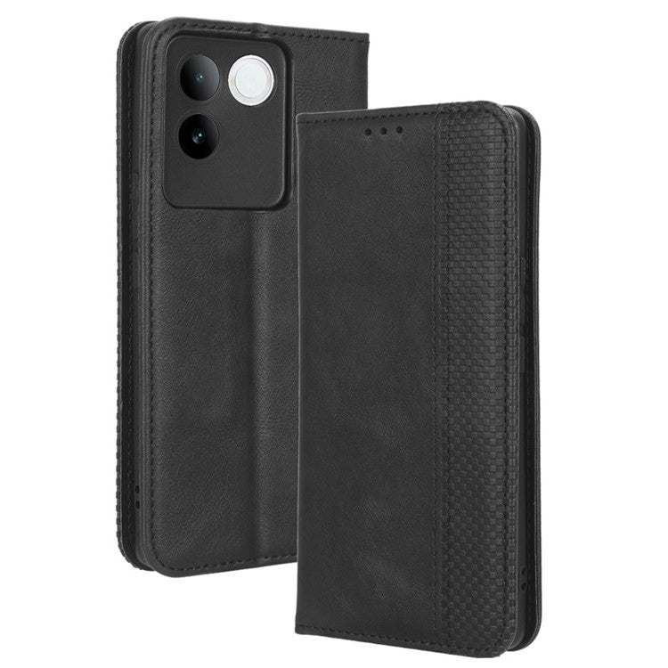 For vivo S17e 5G Retro Stand Wallet Mobile Phone Cover PU Leather Protector Case - Black