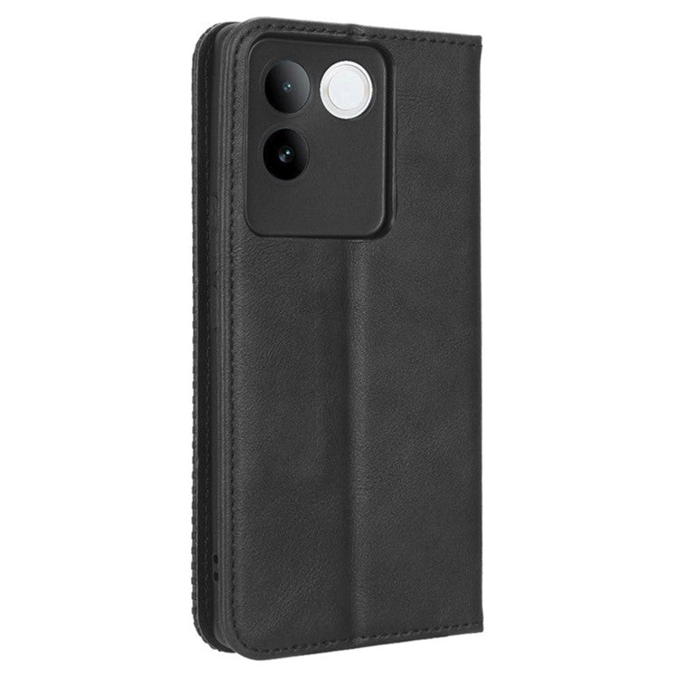 For vivo S17e 5G Retro Stand Wallet Mobile Phone Cover PU Leather Protector Case - Black