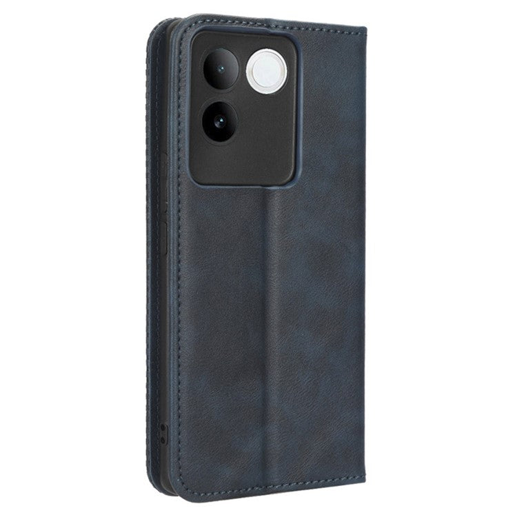 For vivo S17e 5G Retro Stand Wallet Mobile Phone Cover PU Leather Protector Case - Blue