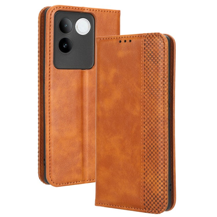 For vivo S17e 5G Retro Stand Wallet Mobile Phone Cover PU Leather Protector Case - Brown