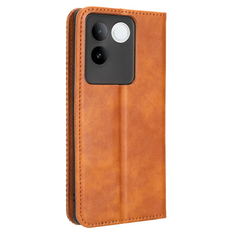 For vivo S17e 5G Retro Stand Wallet Mobile Phone Cover PU Leather Protector Case - Brown