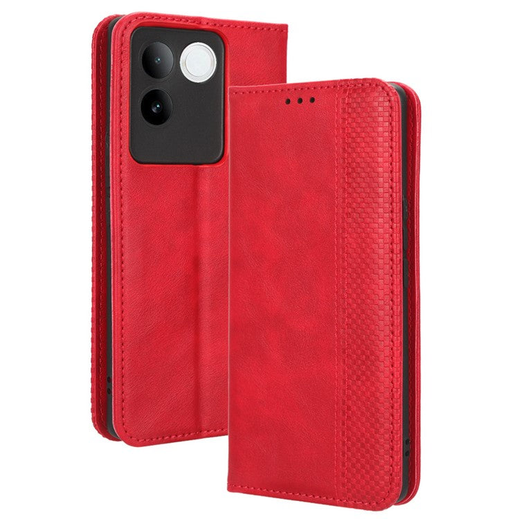 For vivo S17e 5G Retro Stand Wallet Mobile Phone Cover PU Leather Protector Case - Red