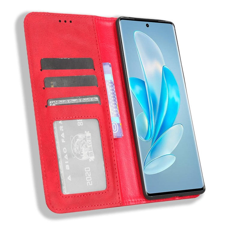 For vivo S17e 5G Retro Stand Wallet Mobile Phone Cover PU Leather Protector Case - Red