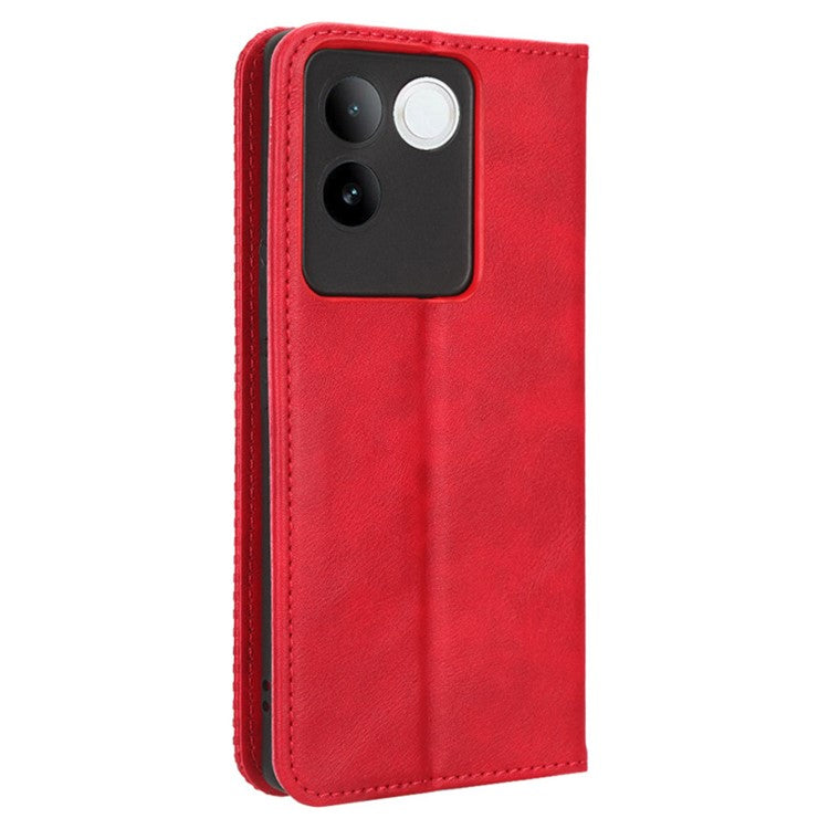 For vivo S17e 5G Retro Stand Wallet Mobile Phone Cover PU Leather Protector Case - Red