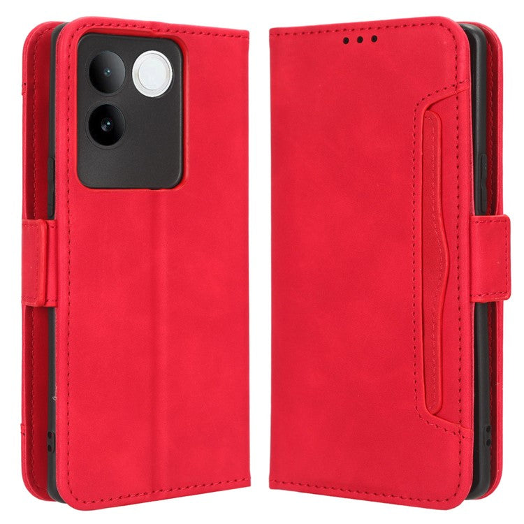 For vivo S17e 5G PU Leather Wallet Multiple Card Slots Folio Flip Case Stand Phone Cover - Red