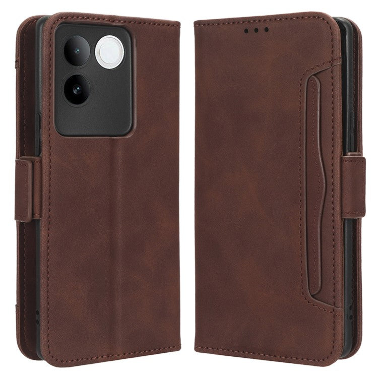 For vivo S17e 5G PU Leather Wallet Multiple Card Slots Folio Flip Case Stand Phone Cover - Brown