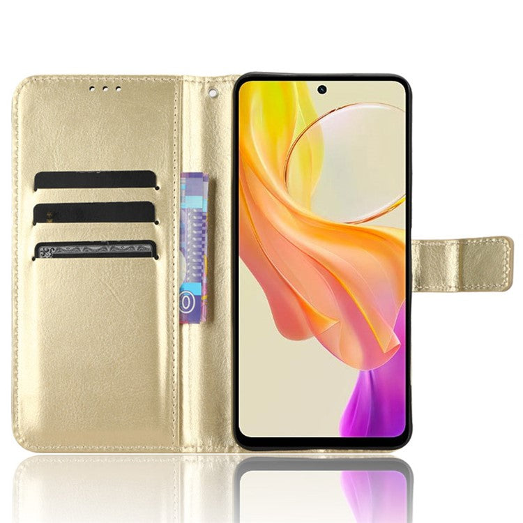 For vivo Y36 4G (Global) / Y36 5G (Global) / Y78 5G (China) / Y78m 5G / Y27 5G / Y27s 4G / Y77t 5G / Y78 5G Leather Case Wallet Phone Cover - Gold