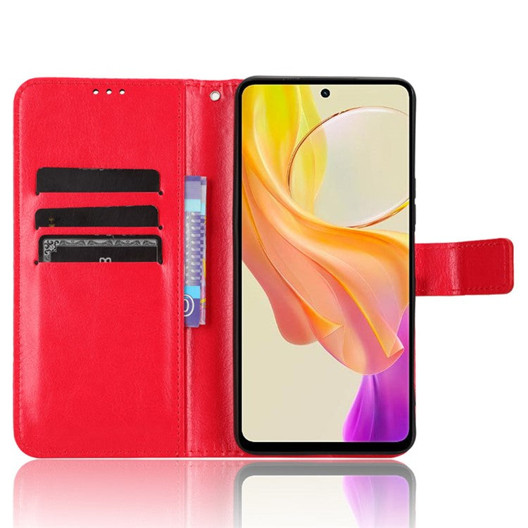 For vivo Y36 4G (Global) / Y36 5G (Global) / Y78 5G (China) / Y78m 5G / Y27 5G / Y27s 4G / Y77t 5G / Y78 5G  Leather Case Wallet Phone Cover - Red