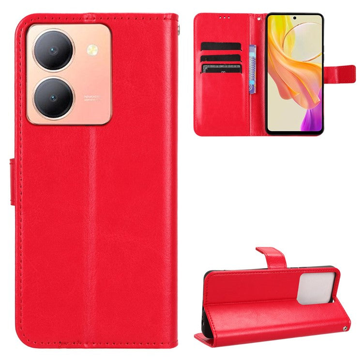 For vivo Y36 4G (Global) / Y36 5G (Global) / Y78 5G (China) / Y78m 5G / Y27 5G / Y27s 4G / Y77t 5G / Y78 5G  Leather Case Wallet Phone Cover - Red