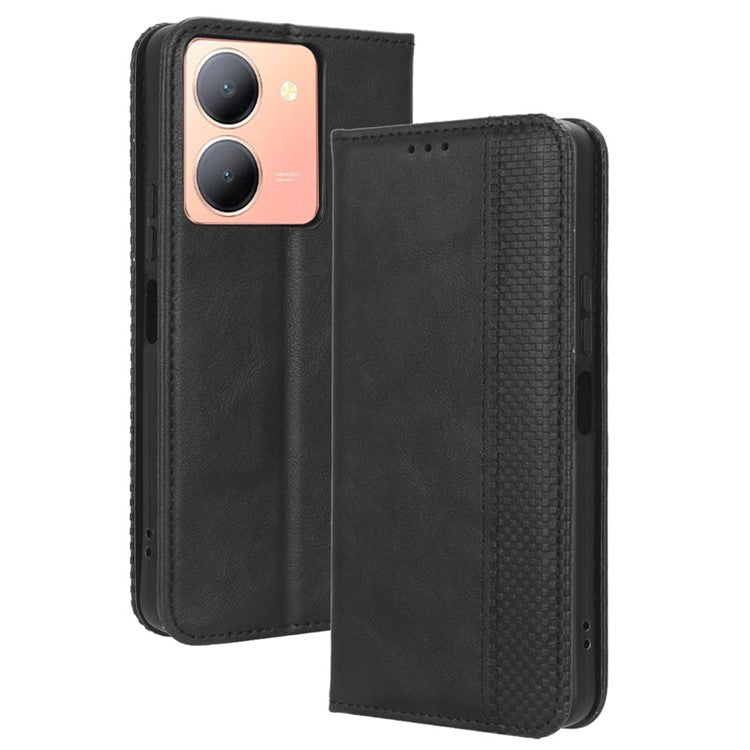 For vivo Y36 4G (Global) / Y36 5G (Global) / Y78 5G (China) / Y78m 5G / Y27 5G / Y27s 4G / Y77t 5G / Y78 5G  Retro Stand Wallet Phone Case - Black