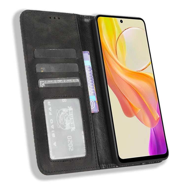 For vivo Y36 4G (Global) / Y36 5G (Global) / Y78 5G (China) / Y78m 5G / Y27 5G / Y27s 4G / Y77t 5G / Y78 5G  Retro Stand Wallet Phone Case - Black