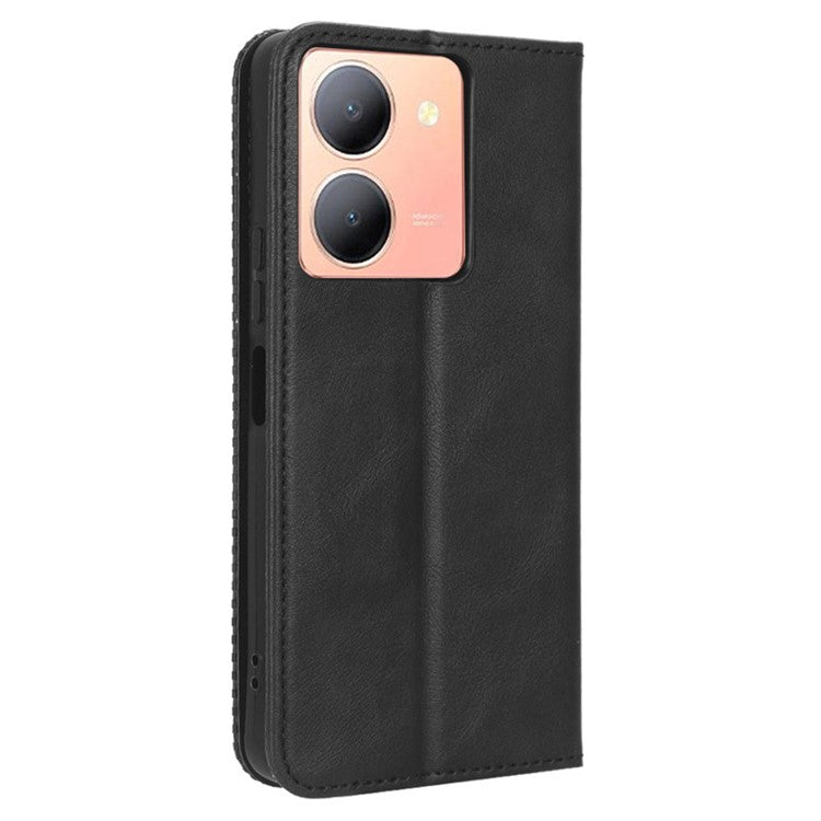 For vivo Y36 4G (Global) / Y36 5G (Global) / Y78 5G (China) / Y78m 5G / Y27 5G / Y27s 4G / Y77t 5G / Y78 5G  Retro Stand Wallet Phone Case - Black