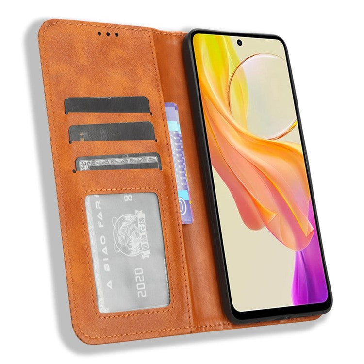 For vivo Y36 4G (Global) / Y36 5G (Global) / Y78 5G (China) / Y78m 5G / Y27 5G / Y27s 4G / Y77t 5G / Y78 5G  Retro Stand Wallet Phone Case - Brown