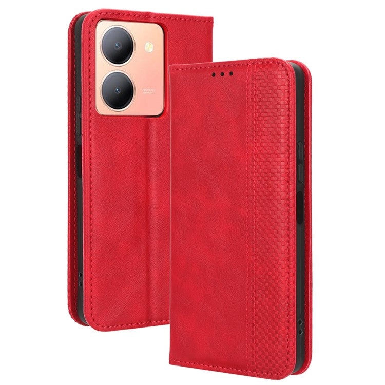 For vivo Y36 4G (Global) / Y36 5G (Global) / Y78 5G (China) / Y78m 5G / Y27 5G / Y27s 4G / Y77t 5G / Y78 5G  Retro Stand Wallet Phone Case - Red