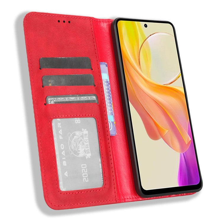 For vivo Y36 4G (Global) / Y36 5G (Global) / Y78 5G (China) / Y78m 5G / Y27 5G / Y27s 4G / Y77t 5G / Y78 5G  Retro Stand Wallet Phone Case - Red