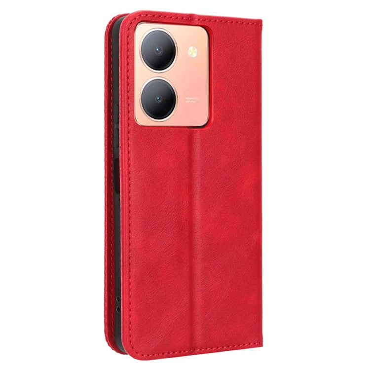 For vivo Y36 4G (Global) / Y36 5G (Global) / Y78 5G (China) / Y78m 5G / Y27 5G / Y27s 4G / Y77t 5G / Y78 5G  Retro Stand Wallet Phone Case - Red