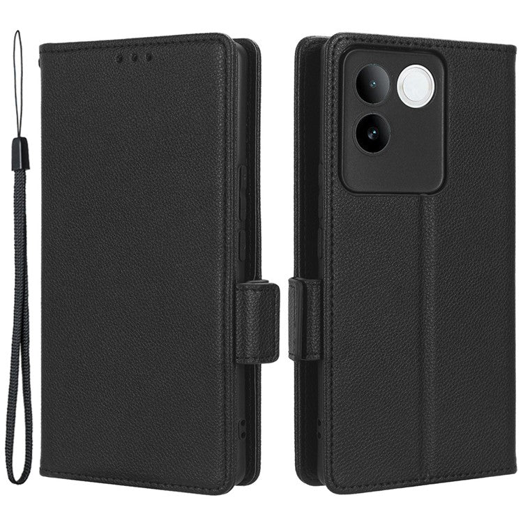 Phone Leather Case for vivo S17e 5G , Litchi Texture Wallet Stand Folio Flip Cell Phone Cover - Black