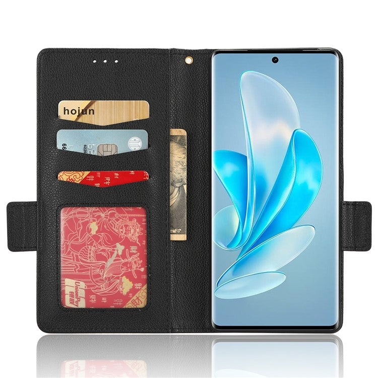 Phone Leather Case for vivo S17e 5G , Litchi Texture Wallet Stand Folio Flip Cell Phone Cover - Black