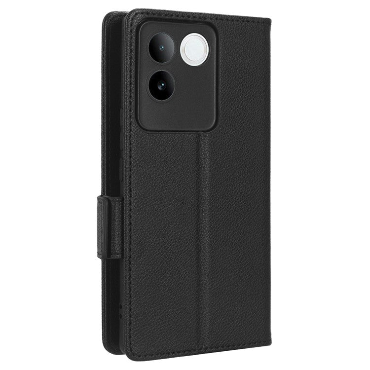 Phone Leather Case for vivo S17e 5G , Litchi Texture Wallet Stand Folio Flip Cell Phone Cover - Black