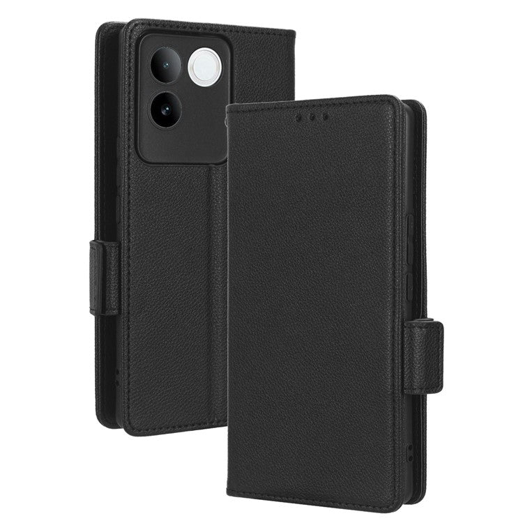 Phone Leather Case for vivo S17e 5G , Litchi Texture Wallet Stand Folio Flip Cell Phone Cover - Black