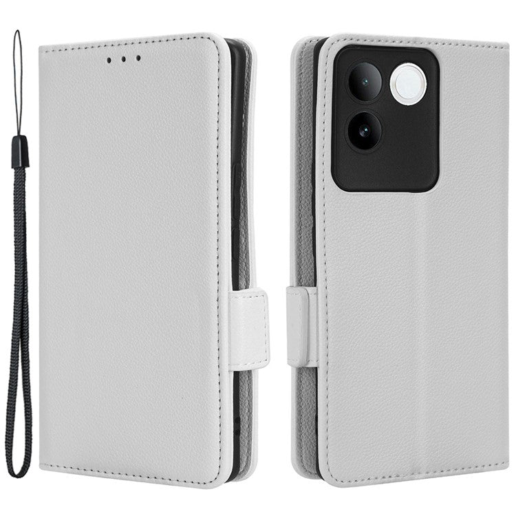 Phone Leather Case for vivo S17e 5G , Litchi Texture Wallet Stand Folio Flip Cell Phone Cover - White