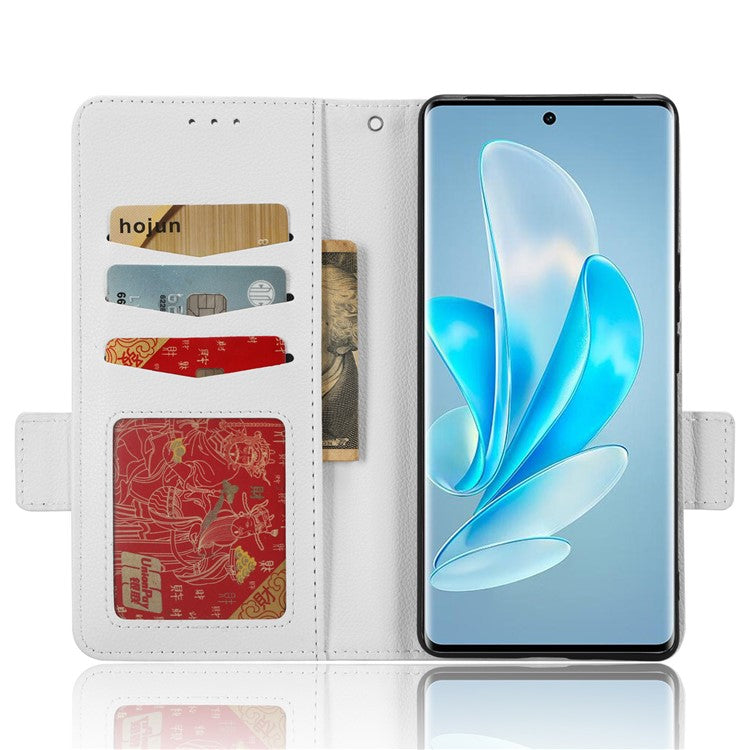 Phone Leather Case for vivo S17e 5G , Litchi Texture Wallet Stand Folio Flip Cell Phone Cover - White