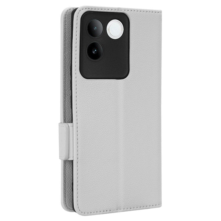 Phone Leather Case for vivo S17e 5G , Litchi Texture Wallet Stand Folio Flip Cell Phone Cover - White