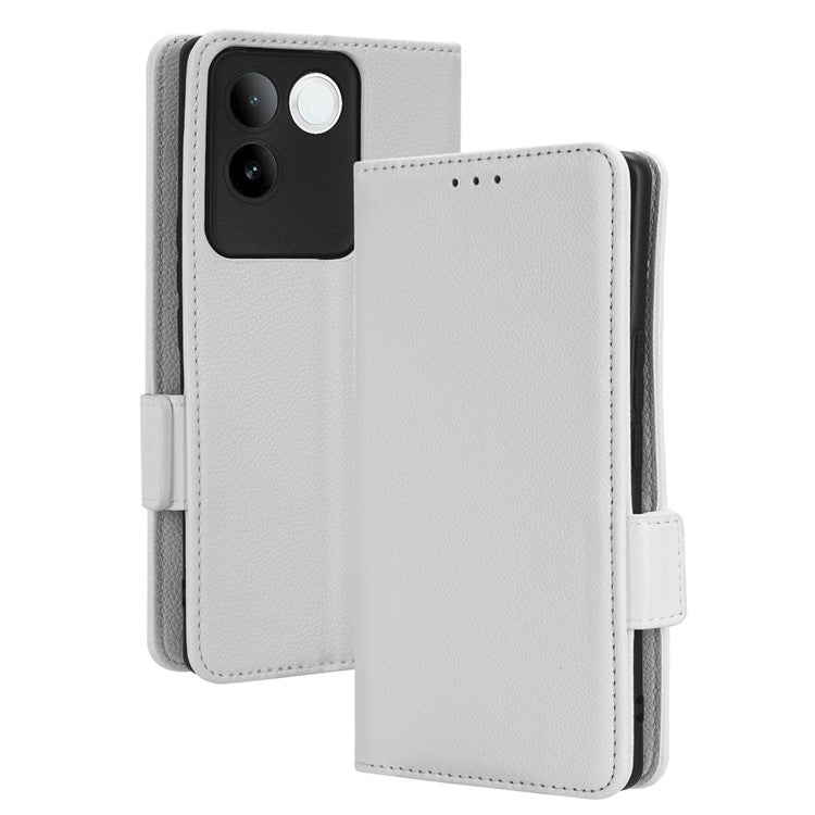 Phone Leather Case for vivo S17e 5G , Litchi Texture Wallet Stand Folio Flip Cell Phone Cover - White