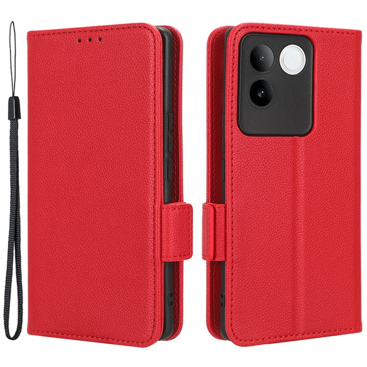 Phone Leather Case for vivo S17e 5G , Litchi Texture Wallet Stand Folio Flip Cell Phone Cover - Red