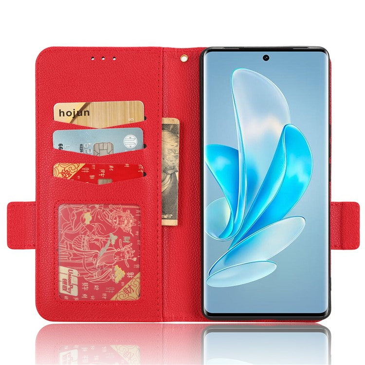 Phone Leather Case for vivo S17e 5G , Litchi Texture Wallet Stand Folio Flip Cell Phone Cover - Red