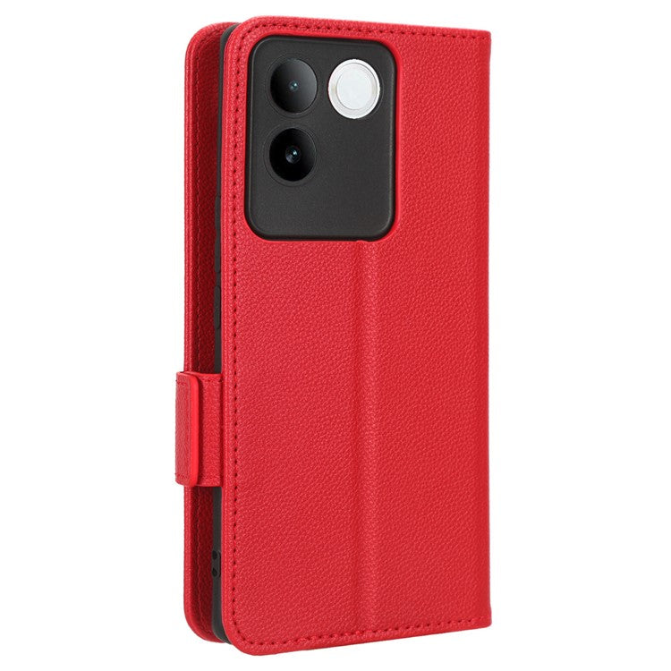 Phone Leather Case for vivo S17e 5G , Litchi Texture Wallet Stand Folio Flip Cell Phone Cover - Red