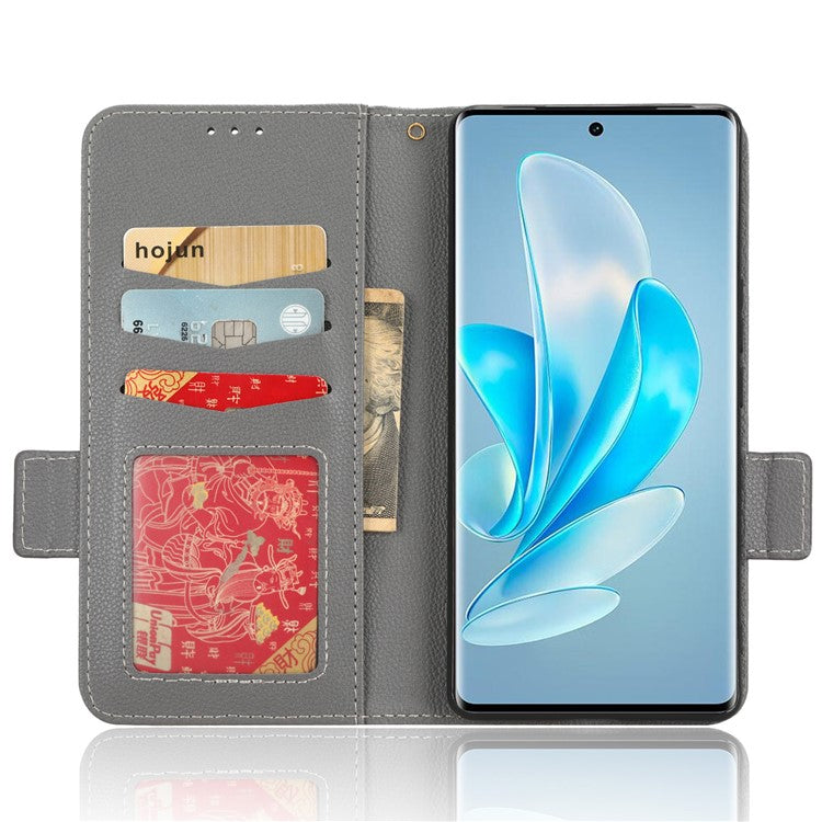 Phone Leather Case for vivo S17e 5G , Litchi Texture Wallet Stand Folio Flip Cell Phone Cover - Grey