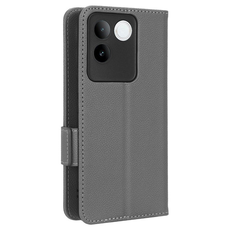 Phone Leather Case for vivo S17e 5G , Litchi Texture Wallet Stand Folio Flip Cell Phone Cover - Grey