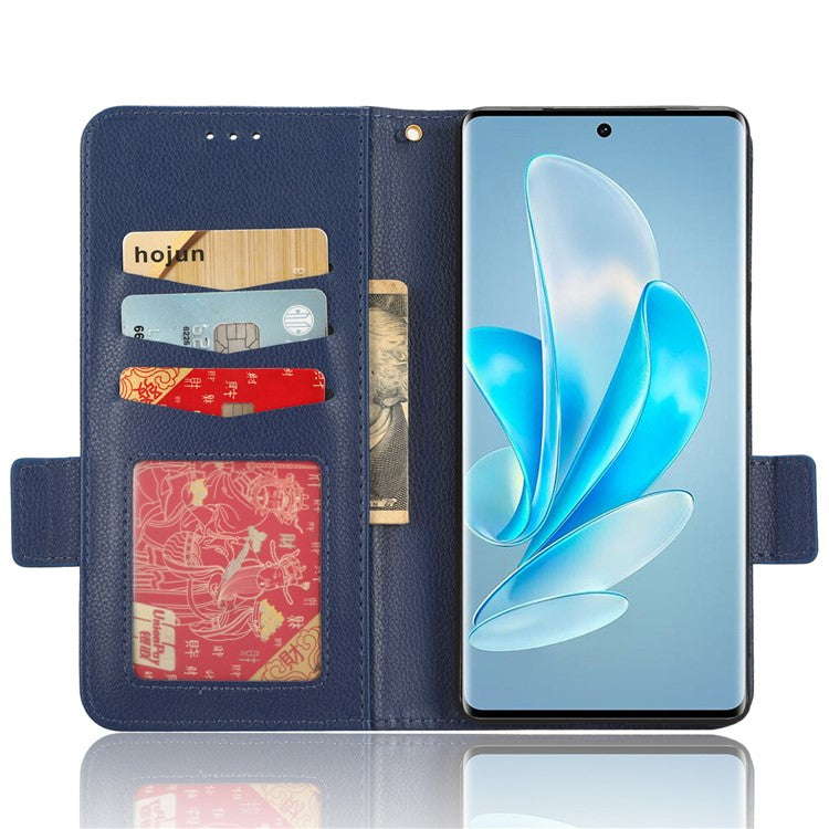 Phone Leather Case for vivo S17e 5G , Litchi Texture Wallet Stand Folio Flip Cell Phone Cover - Dark Blue