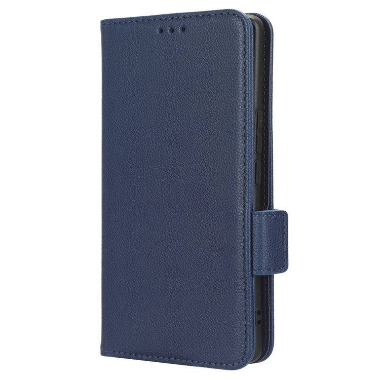 Phone Leather Case for vivo S17e 5G , Litchi Texture Wallet Stand Folio Flip Cell Phone Cover - Dark Blue