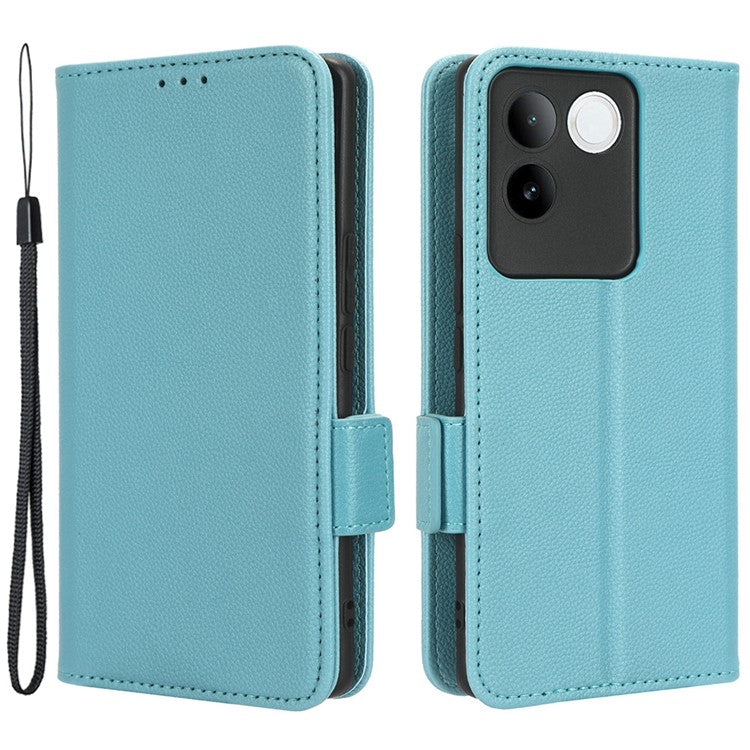 Phone Leather Case for vivo S17e 5G , Litchi Texture Wallet Stand Folio Flip Cell Phone Cover - Baby Blue