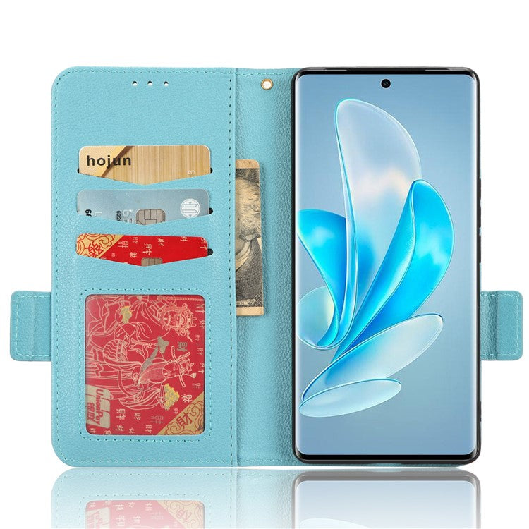 Phone Leather Case for vivo S17e 5G , Litchi Texture Wallet Stand Folio Flip Cell Phone Cover - Baby Blue