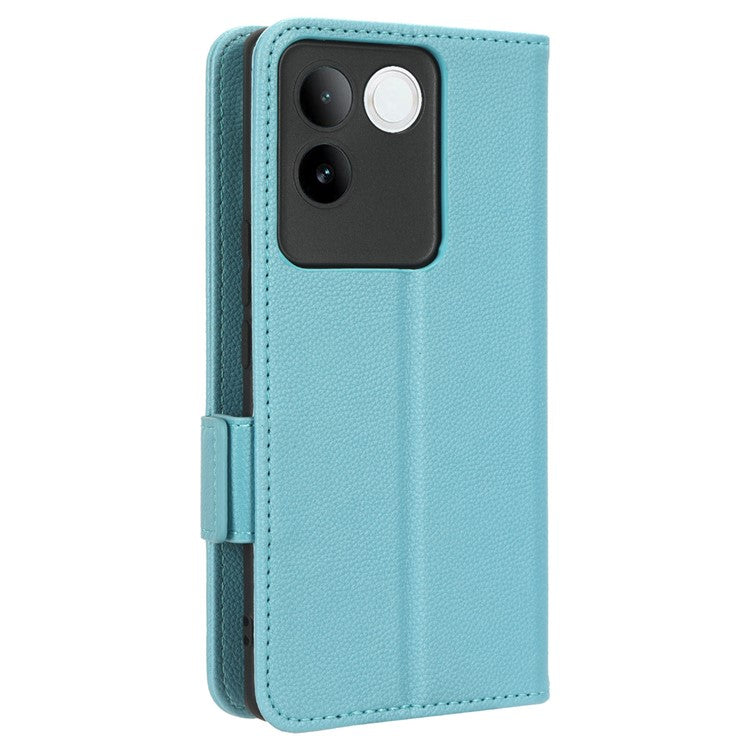 Phone Leather Case for vivo S17e 5G , Litchi Texture Wallet Stand Folio Flip Cell Phone Cover - Baby Blue